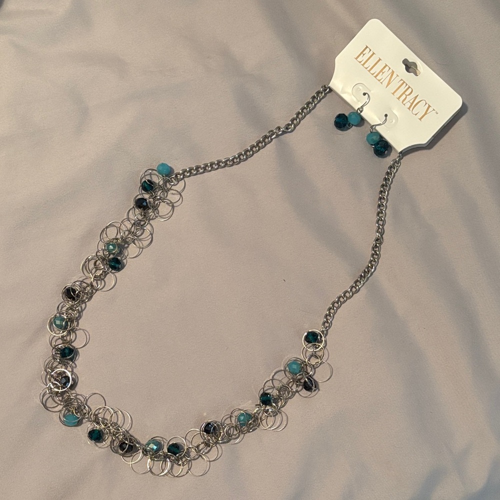 Ellen Tracy Silver and Turquoise Necklace Set